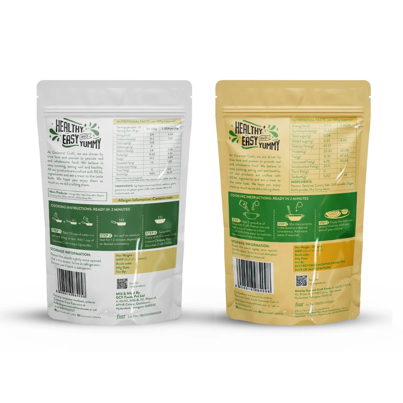 Gourmet Craft Instant Upma Mix & Instant Peanut Chutney Mix Combo (200gm and 150gm)