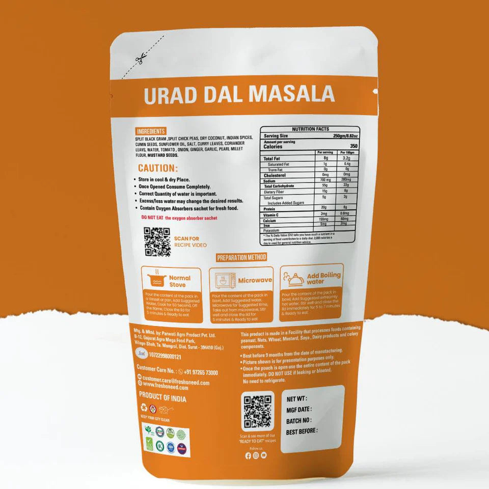 Fresh O Need Urad Dal Masala - Ready To Eat 250 gms