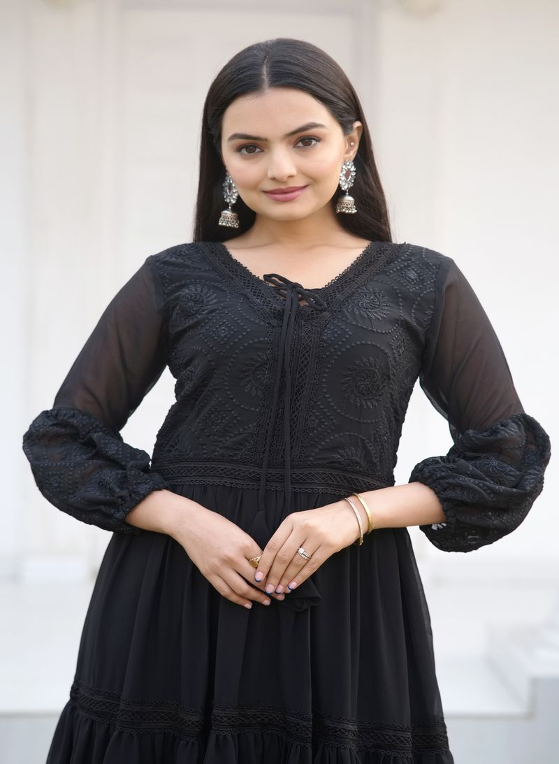 Black Lehenga Suit With Embroidery Work | Ready To Wear