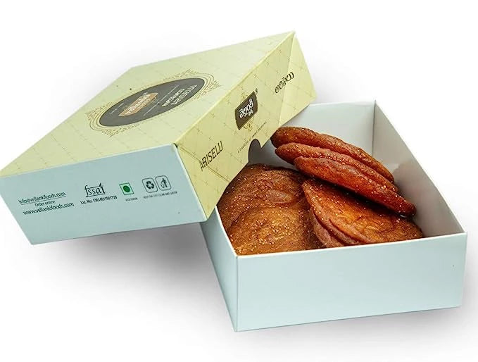 Enjoy Vellanki Foods' Ariselu (Ghee) – a traditional Andhra sweet made with rice flour, jaggery, and ghee. Order online for authentic festive flavors