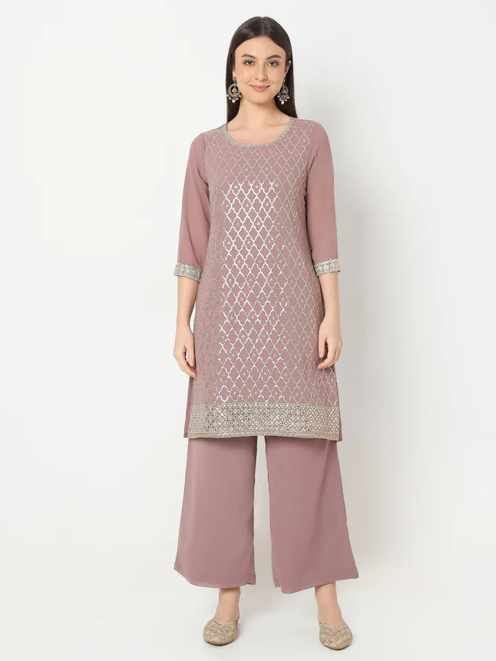 Straight Fit Embellished Kurta And Palazzo With Dupatta Set | Ready To Wear