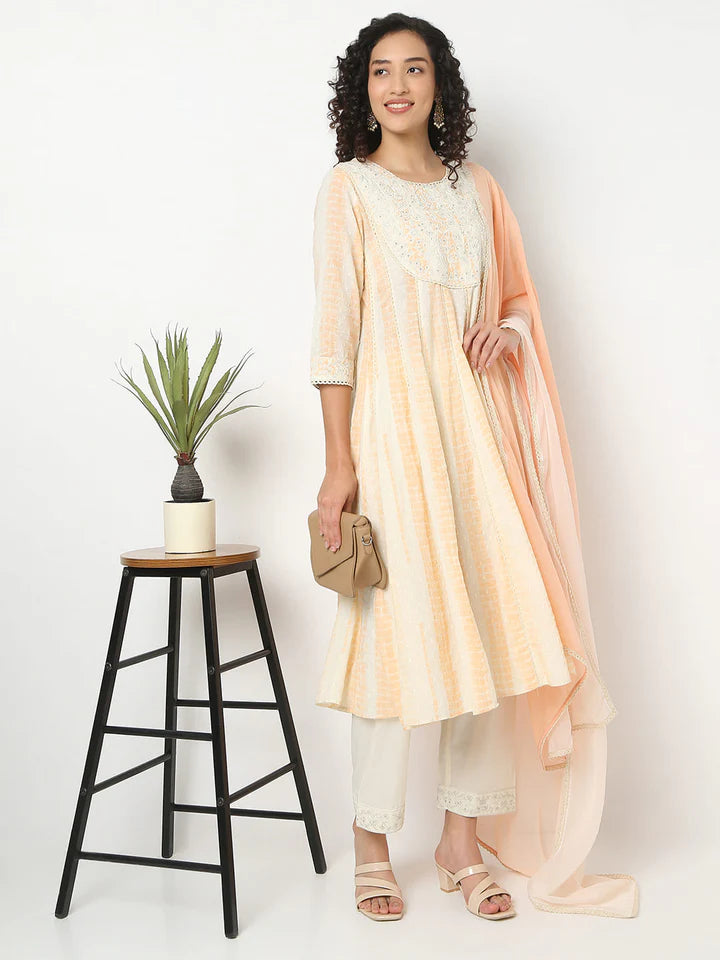 Flare Fit Embroidered Kurta With Pant And Dupatta Set | Ready To Wear