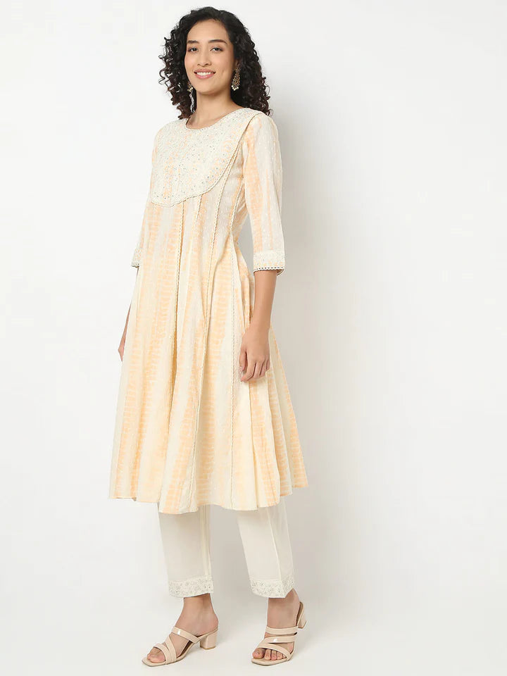 Flare Fit Embroidered Kurta With Pant And Dupatta Set | Ready To Wear