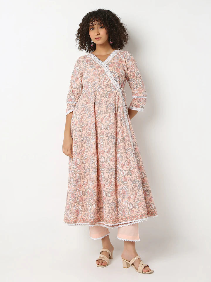 Flare Fit Printed V-Neck Sleeve Kurta and Pant With Dupatta Set | Ready To Wear