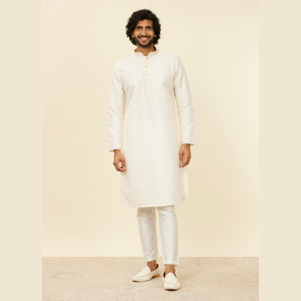 Manyawar Lattice Patterned Kurta Set - India shopping