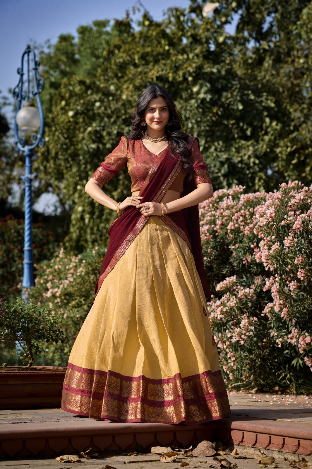 South-style Kanchipuram silk lehenga - India shopping