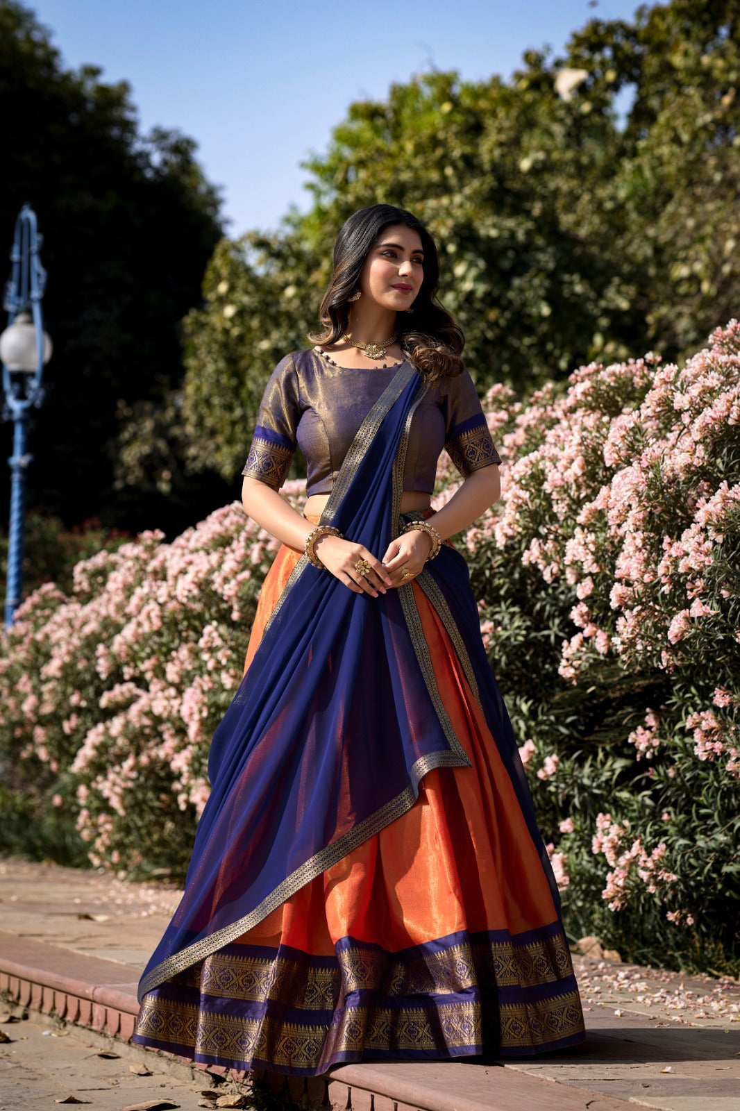South-style Kanchipuram silk lehenga - India shopping