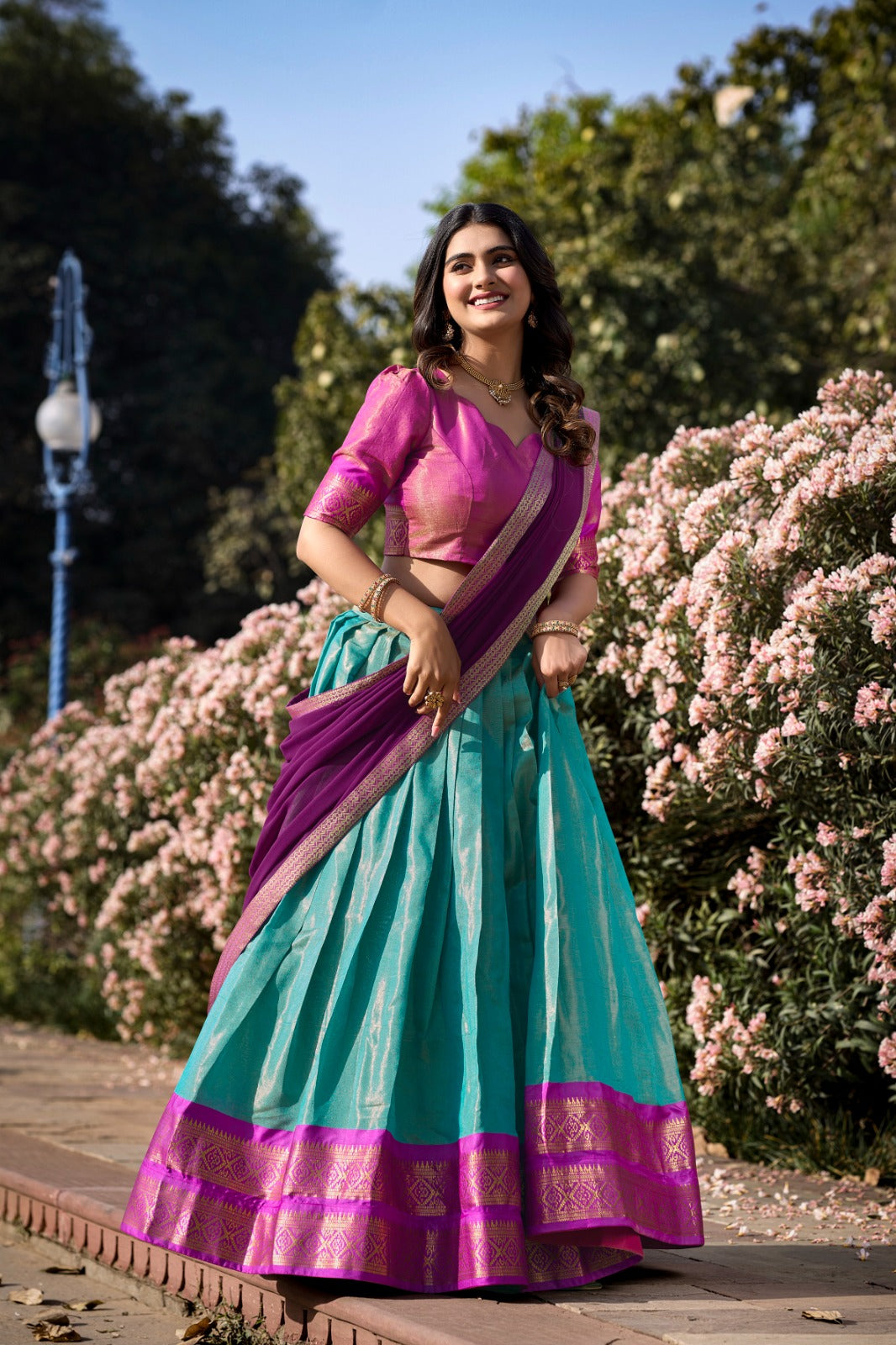 South-style Kanchipuram silk lehenga - India shopping
