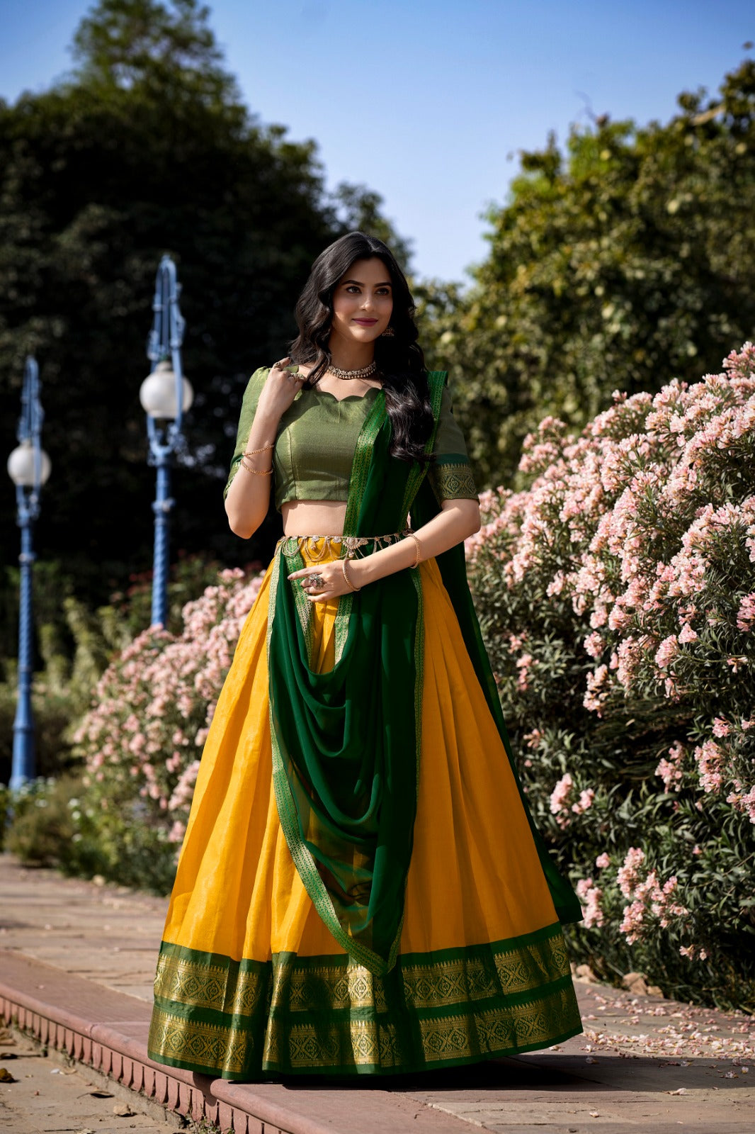 South-style Kanchipuram silk lehenga - India shopping