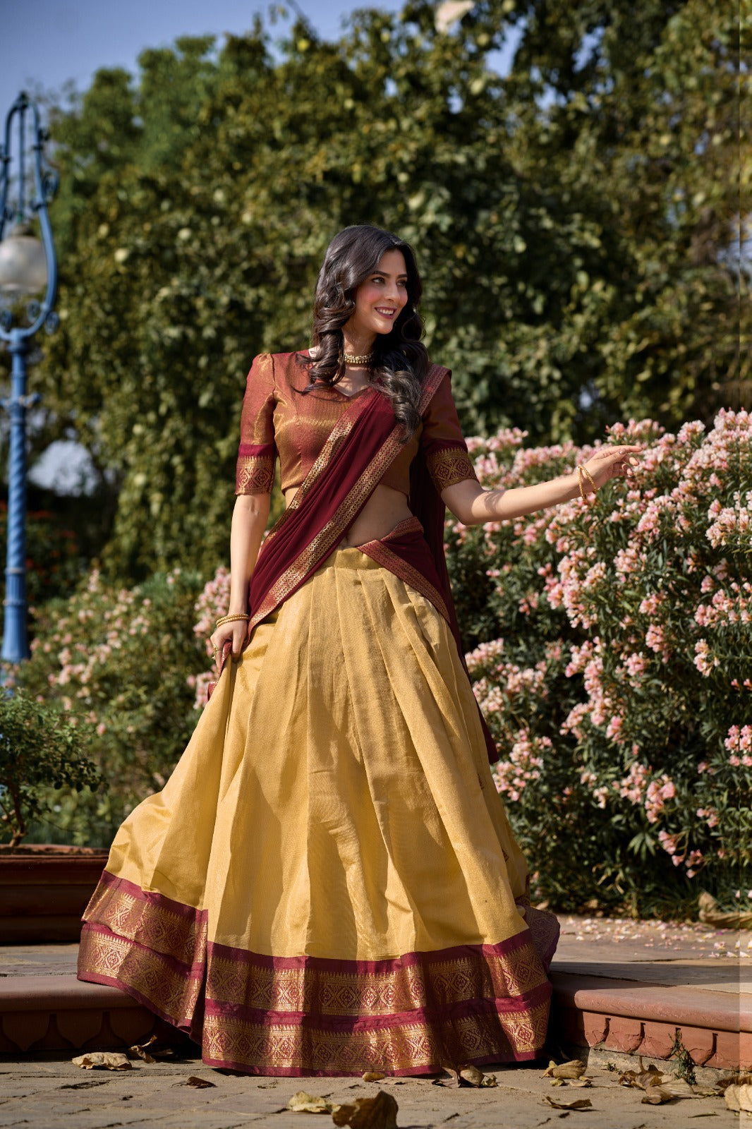 South-style Kanchipuram silk lehenga - India shopping