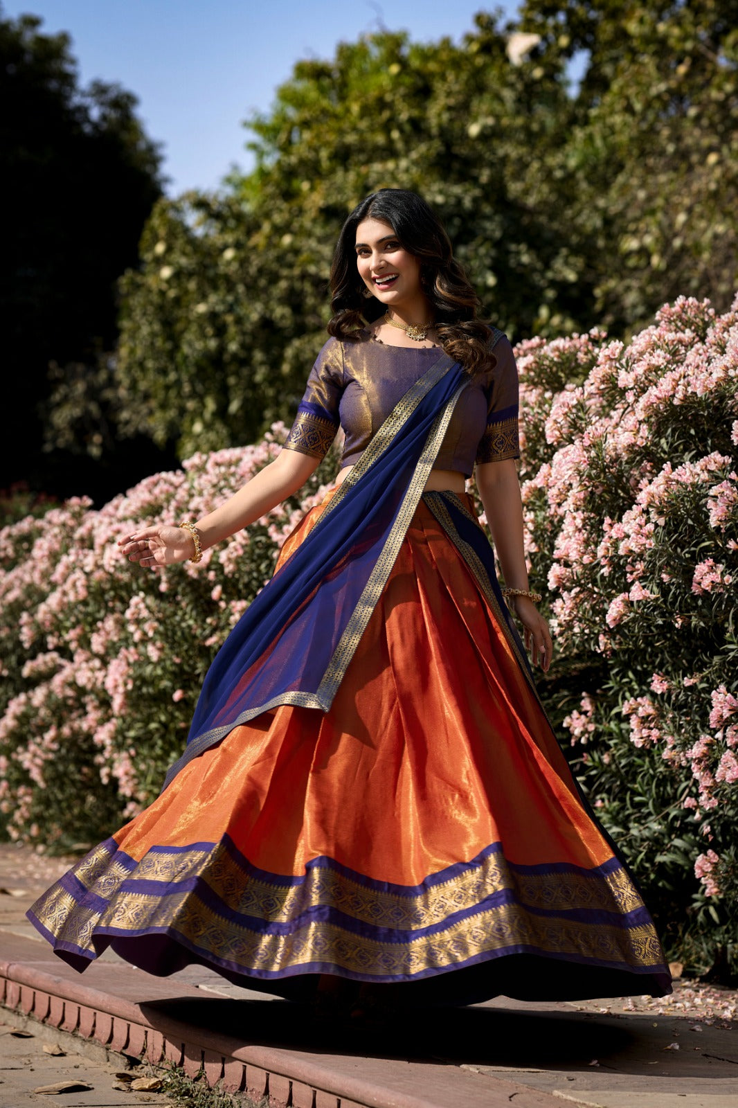 South-style Kanchipuram silk lehenga - India shopping