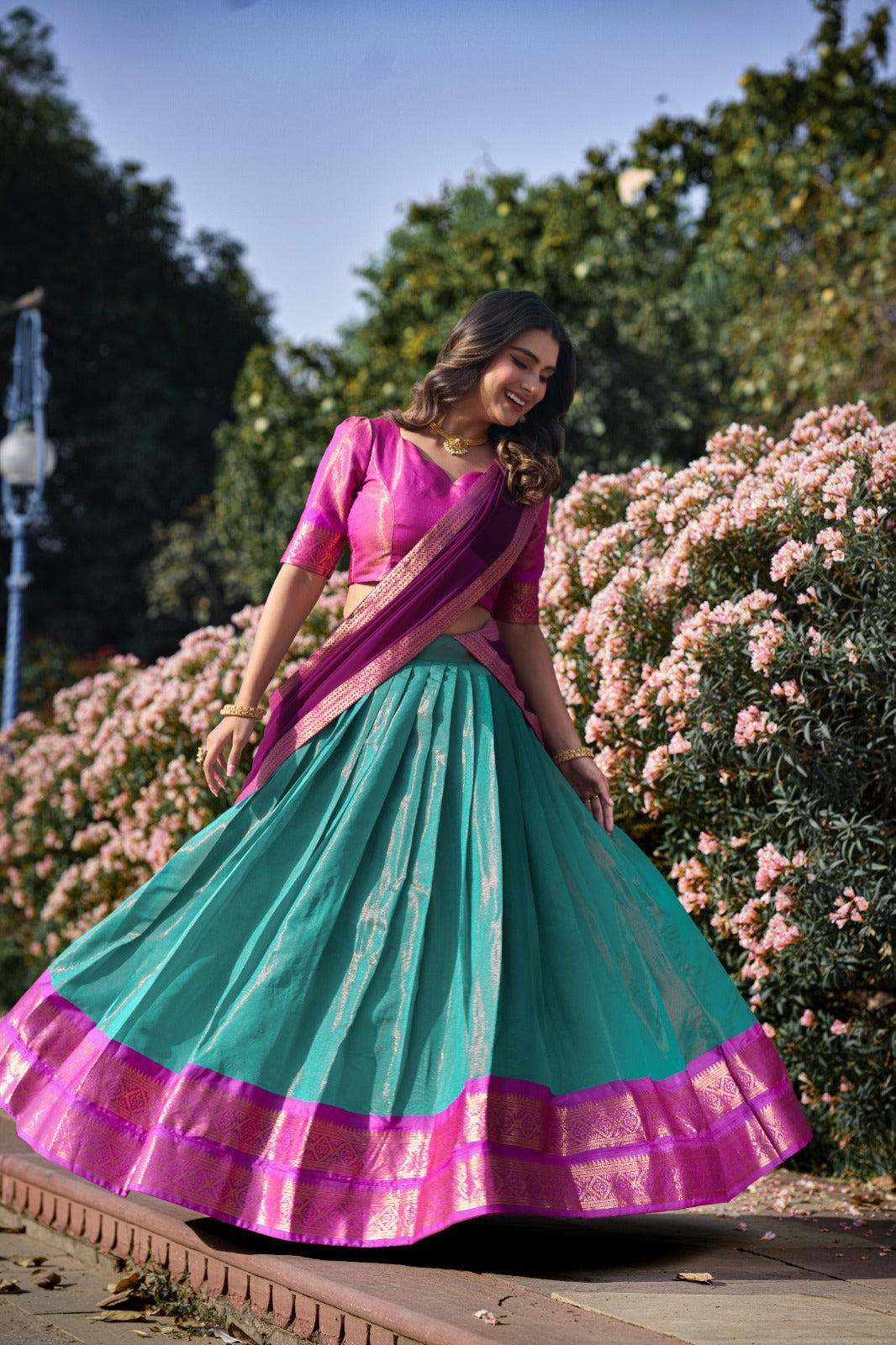 South-style Kanchipuram silk lehenga - India shopping