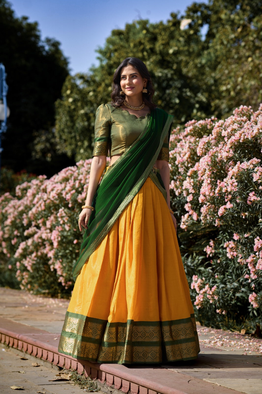South-style Kanchipuram silk lehenga - India shopping