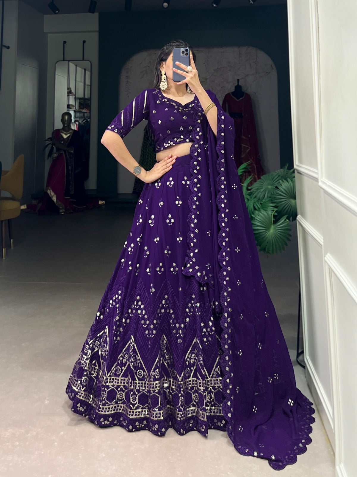 Purple Hues | Sequins and Thread Embroidery Work - India shopping