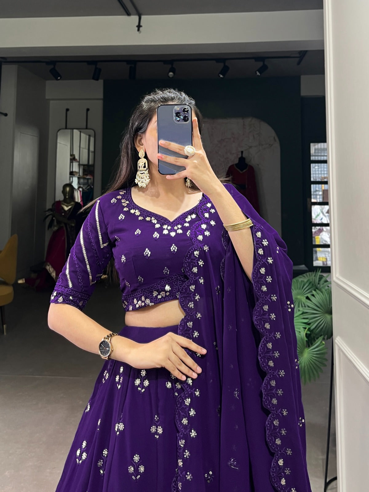Purple Hues | Sequins and Thread Embroidery Work - India shopping