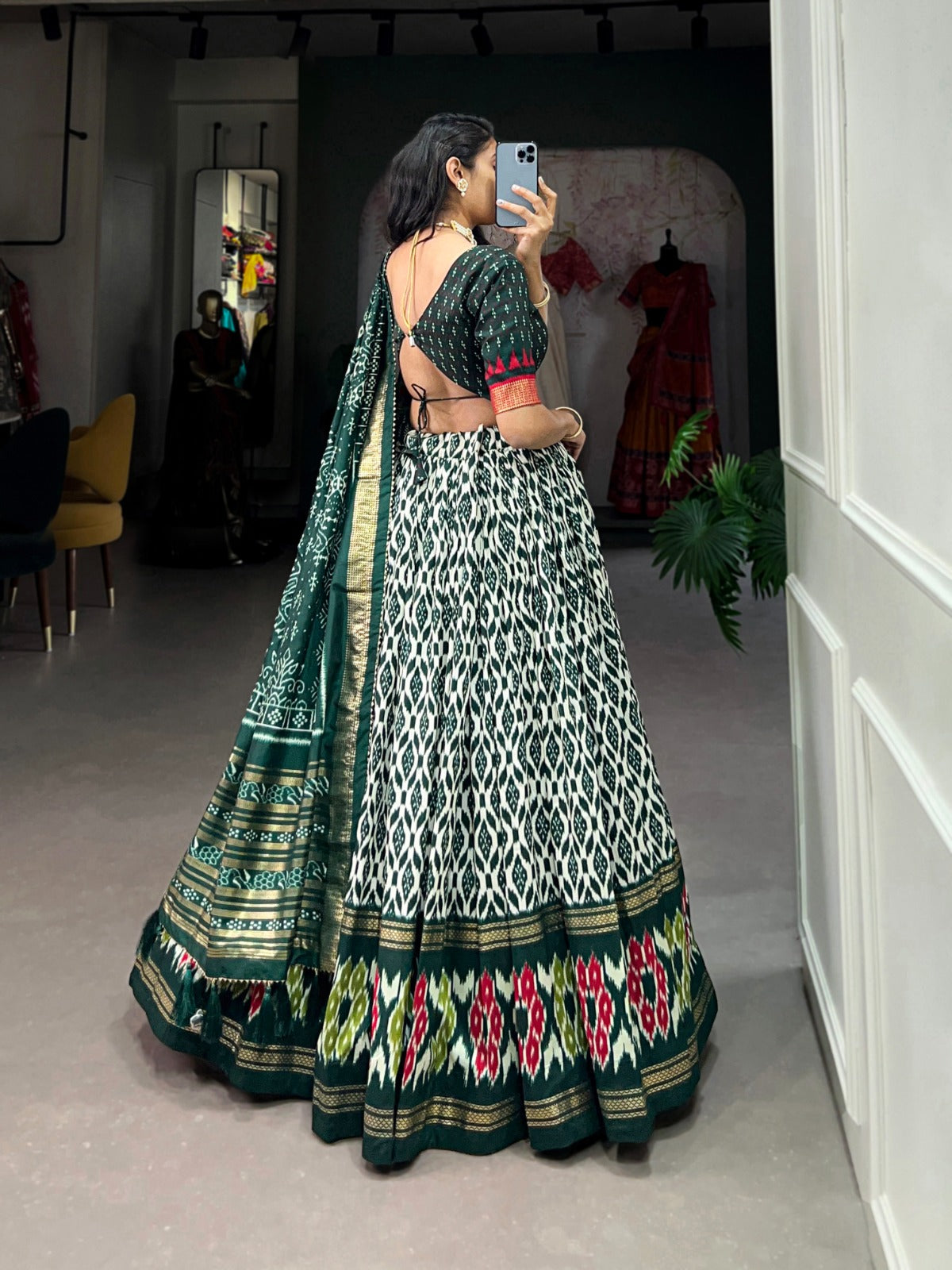 Tussar Silk Lehenga Choli with Ikkat Print And Foil Work - India shopping
