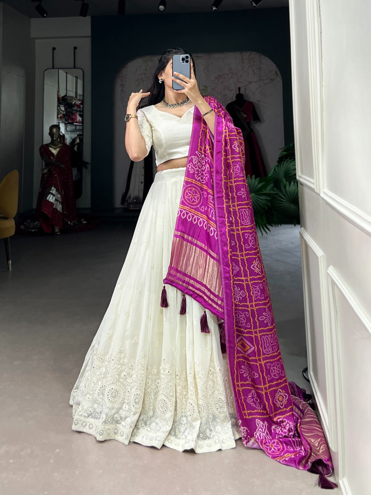 Lucknowi Paper Mirror Work Lehenga Choli - India shopping