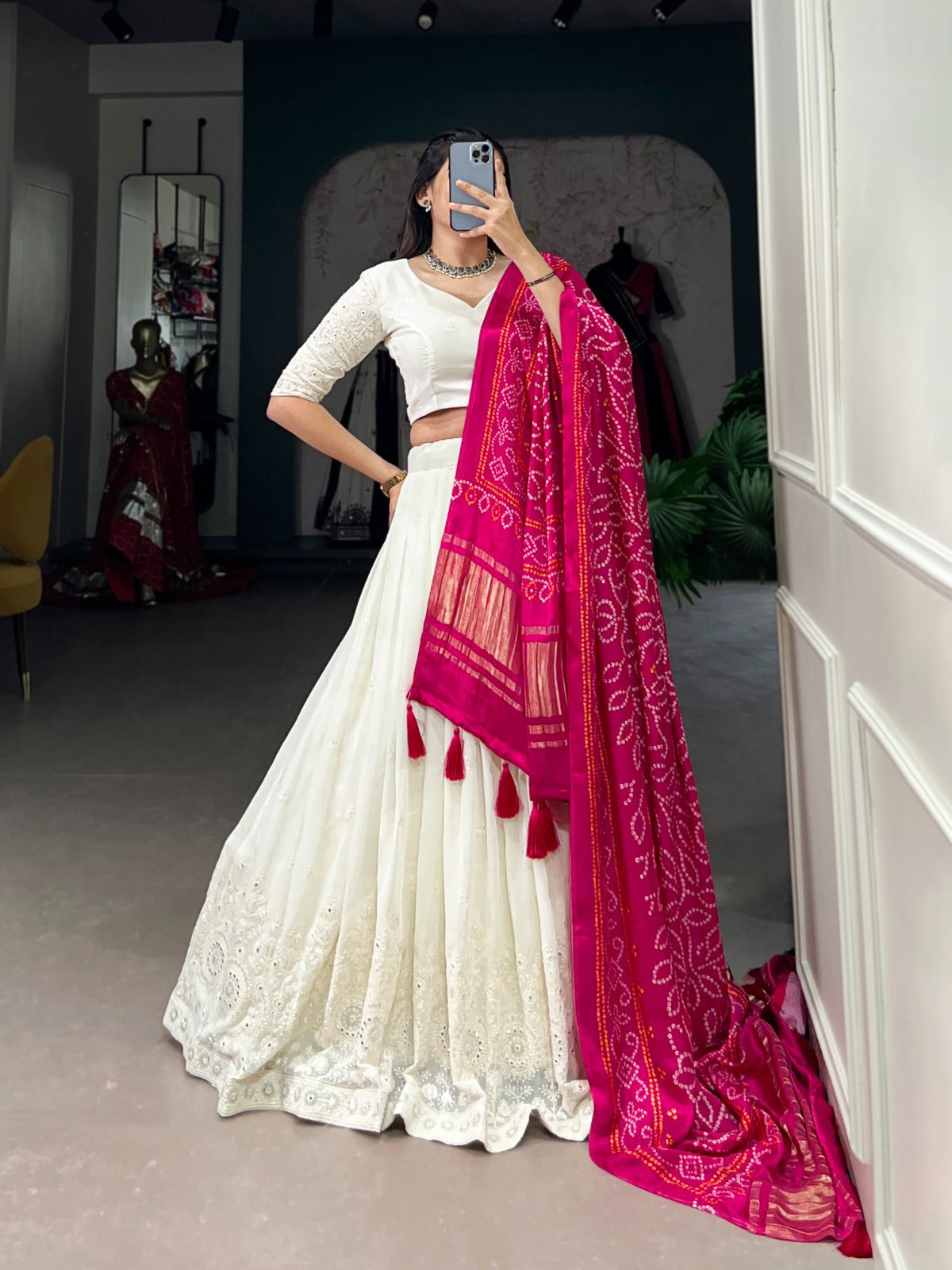 Lucknowi Paper Mirror Work Lehenga Choli - India shopping