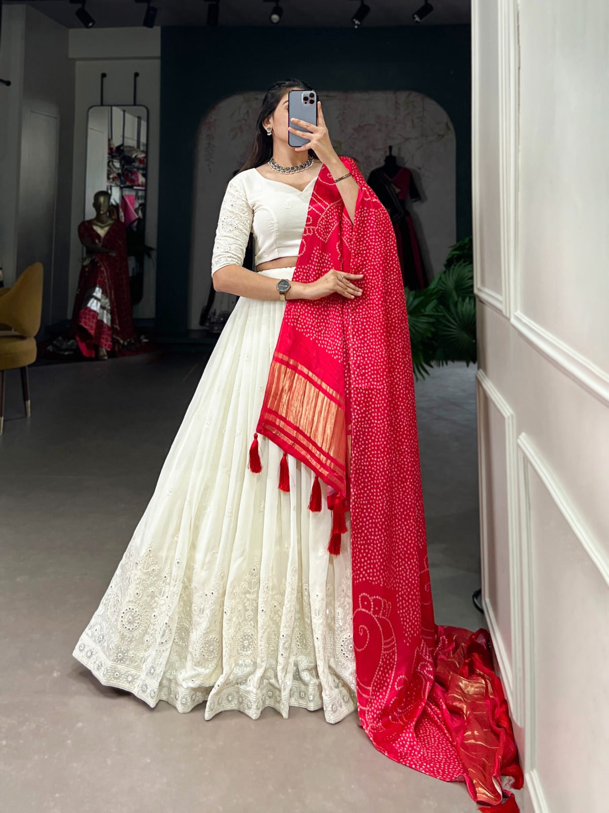 Lucknowi Paper Mirror Work Lehenga Choli - India shopping