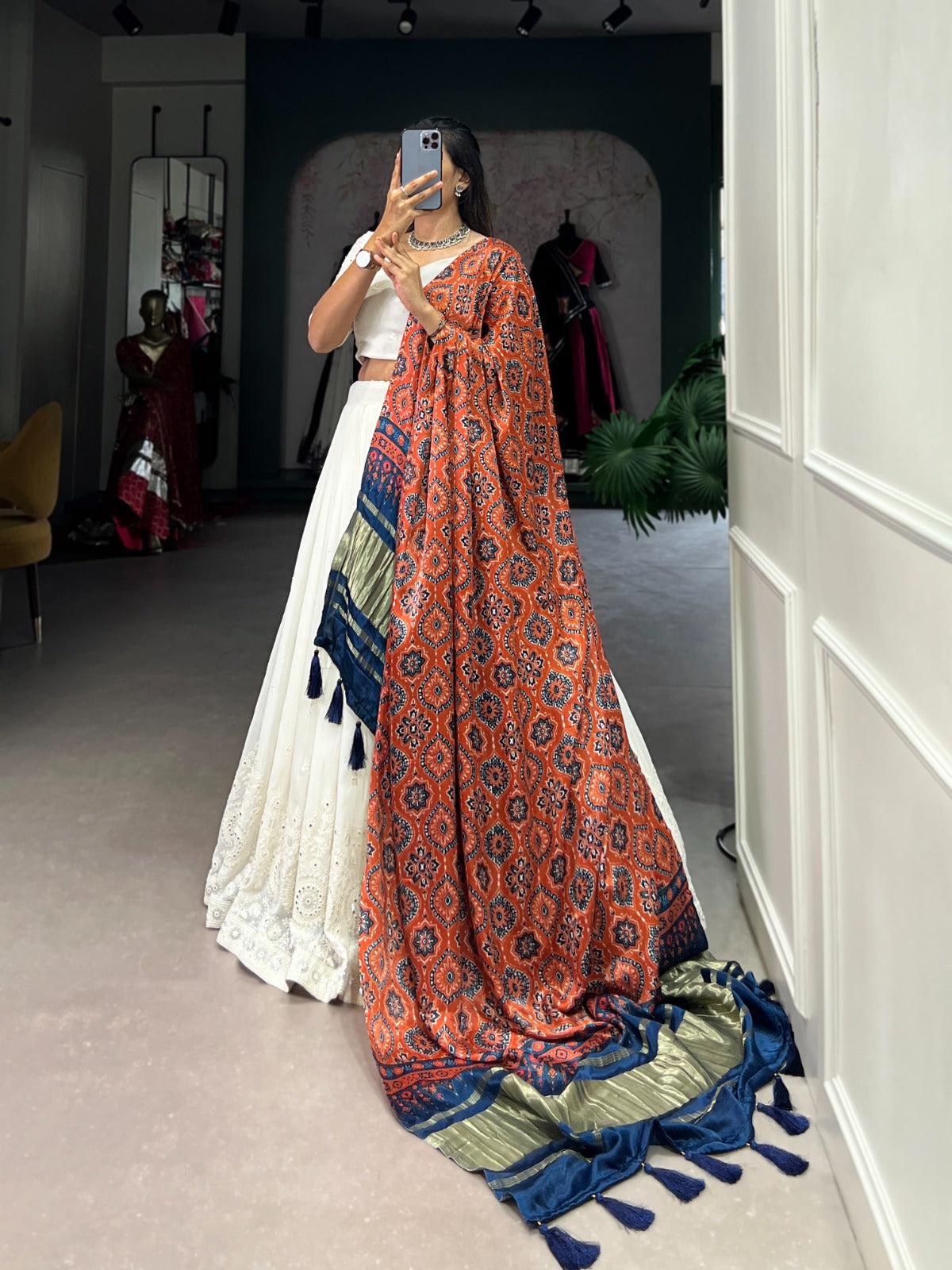 Lucknowi Paper Mirror Work Lehenga Choli - India shopping