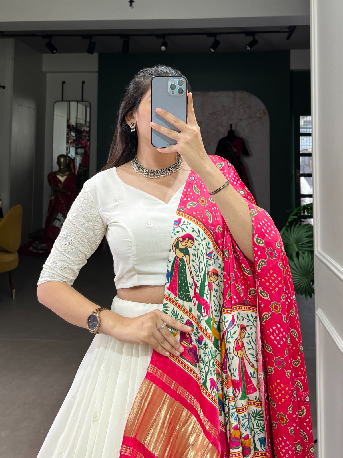 Lucknowi Paper Mirror Work Lehenga Choli - India shopping