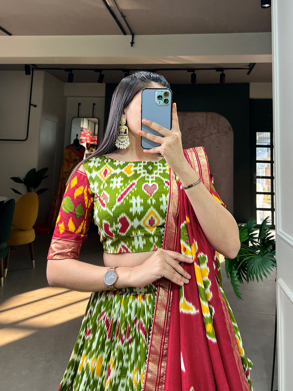 Green Patola Print With Foil Work Lehenga Choli | Ready To Wear - India shopping