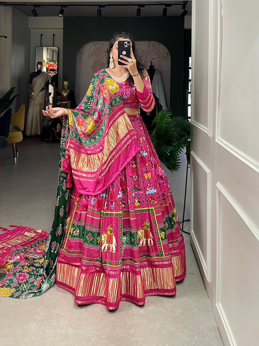 Gaji Silk Lehenga Choli | Digital Print With Lagadi Patta | Ready To Wear - India shopping