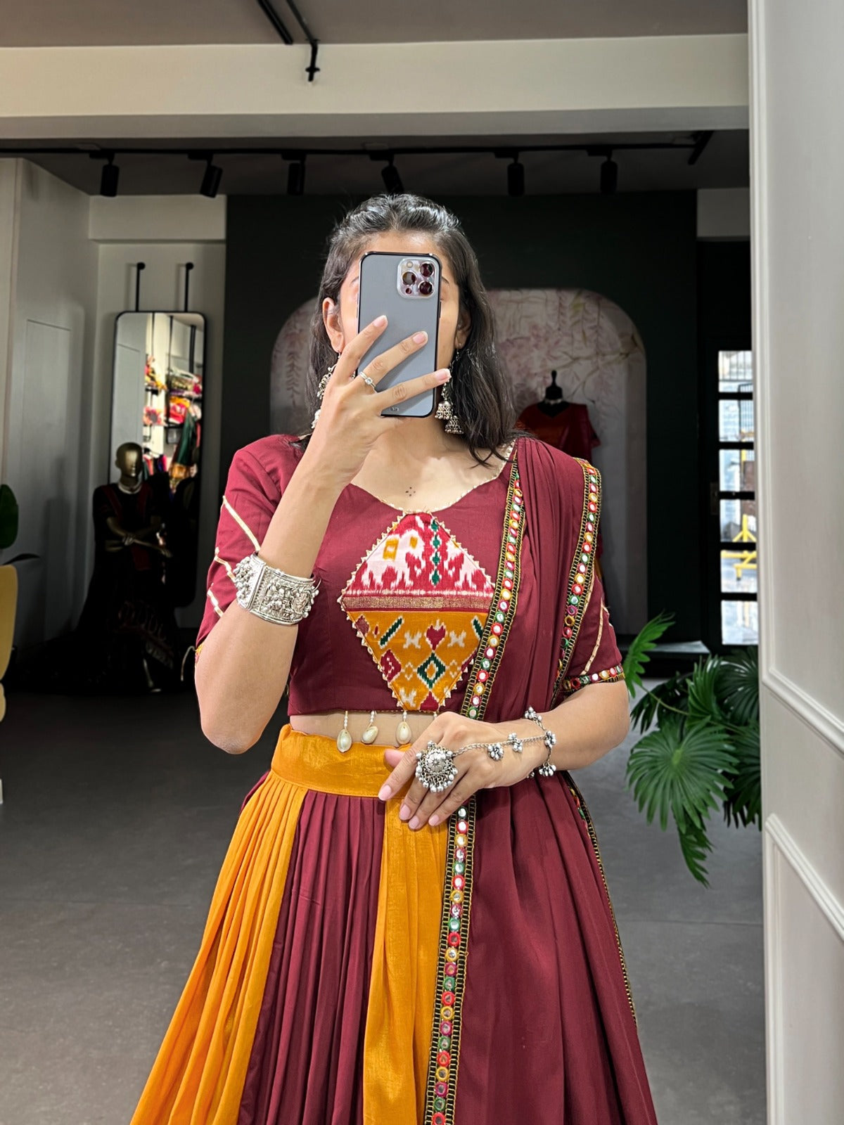 Plain & Printed With Gamthi Work And Original Mirror With Paper Mirror Work Lehenga Choli - India shopping