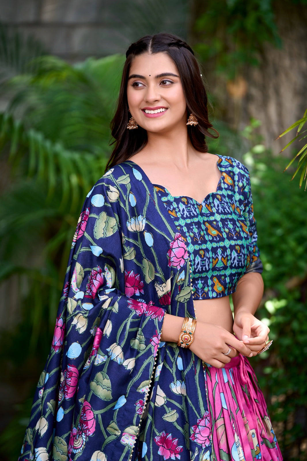 Pichwai and Patola Printed Combination Tussar Silk Lehenga Choli - India shopping