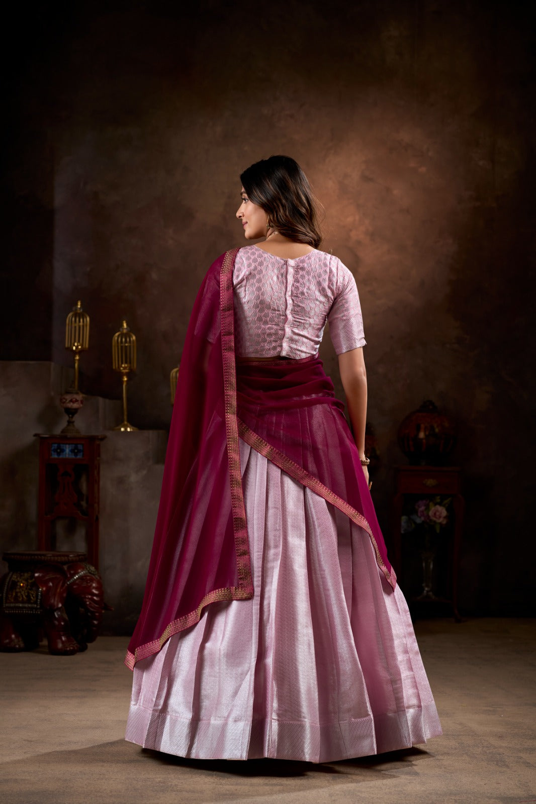 Pink & Purple Jacquard Silk With Weaving Work Lehenga Choli