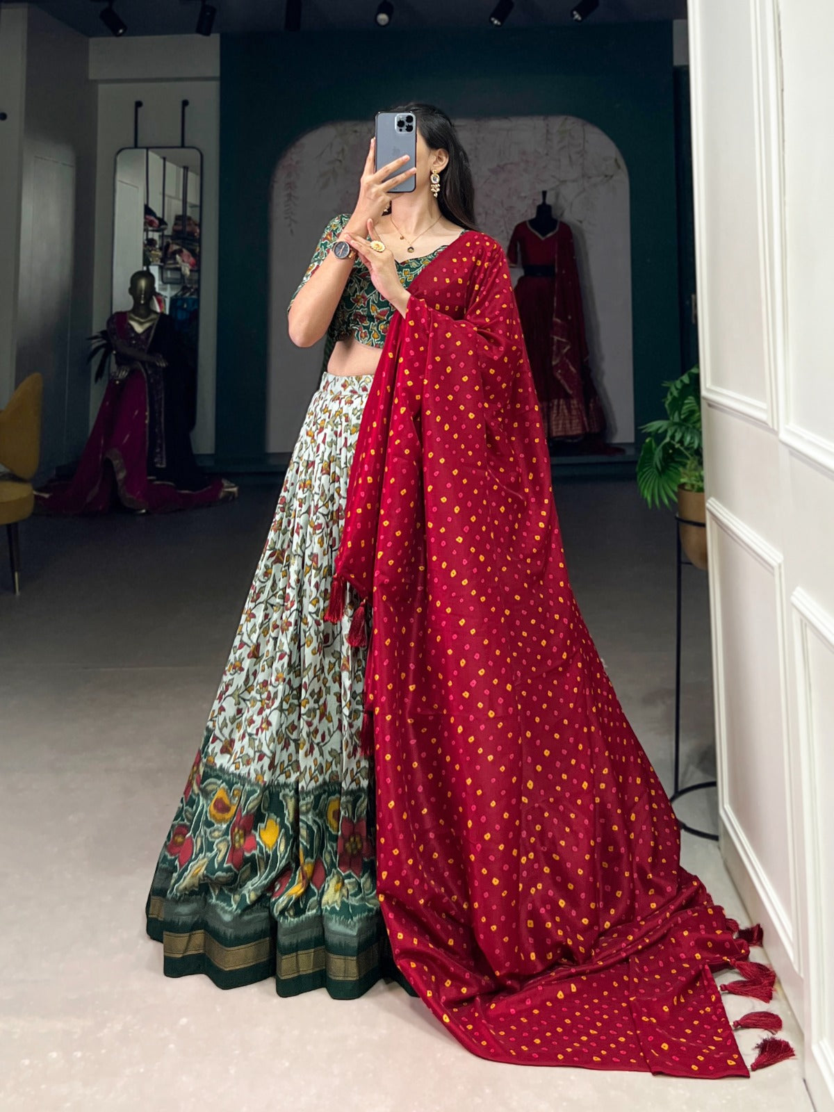 Floral Tussar Silk Lehenga Choli With Foil Print