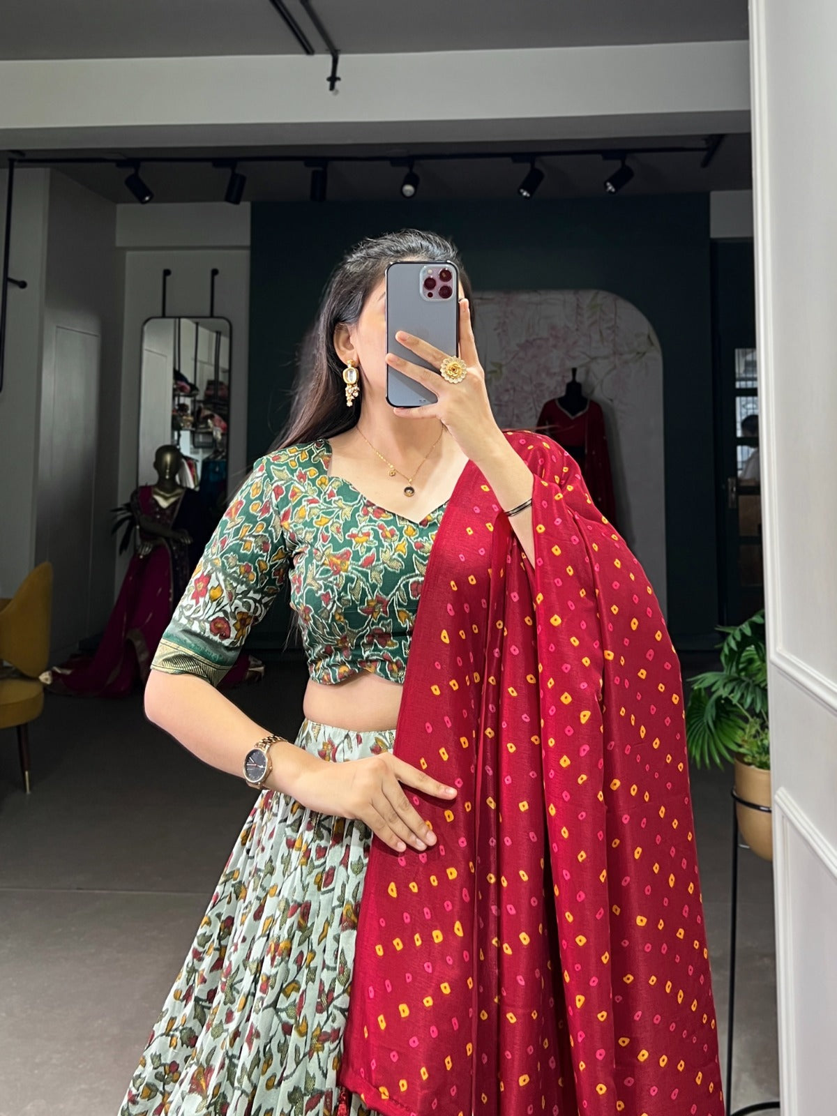 Floral Tussar Silk Lehenga Choli With Foil Print