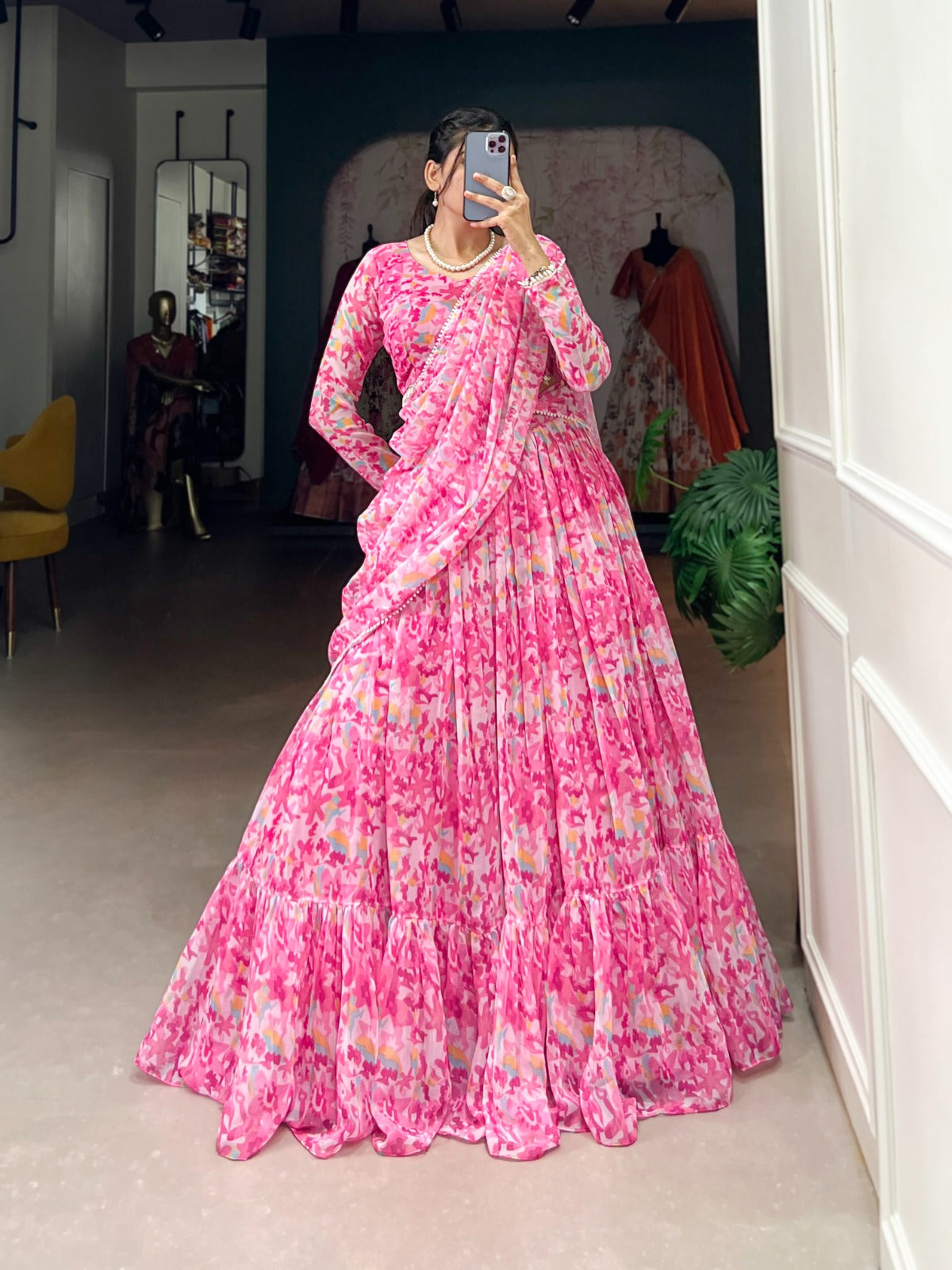 Light Pink Georgette Lehenga Choli With Floral Print