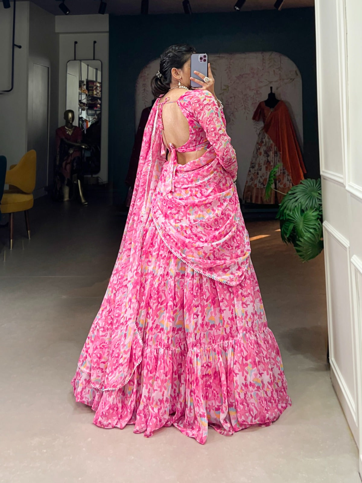 Light Pink Georgette Lehenga Choli With Floral Print