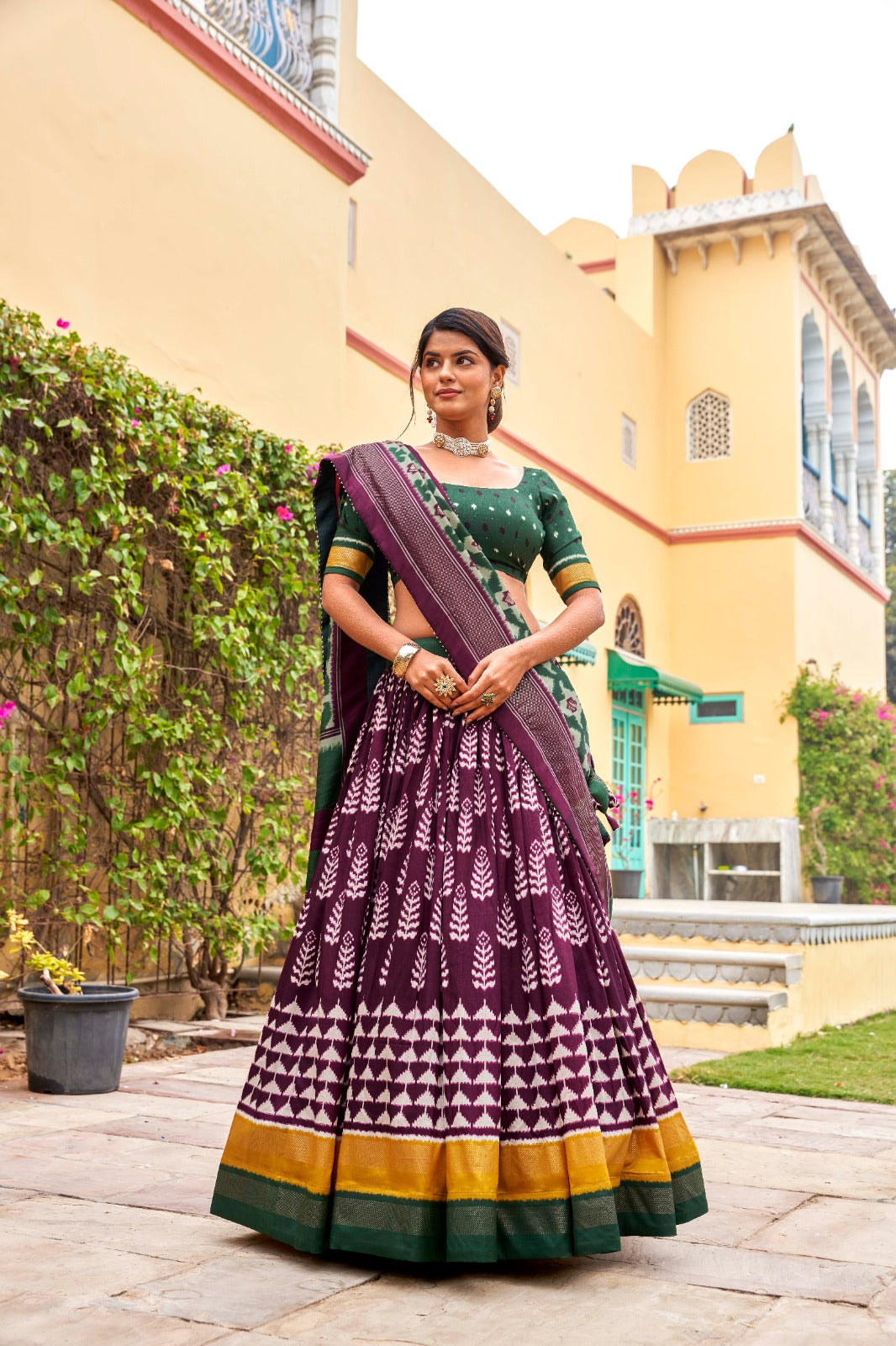Dreamy Printed Tussar Silk Lehenga Choli With Foil Work