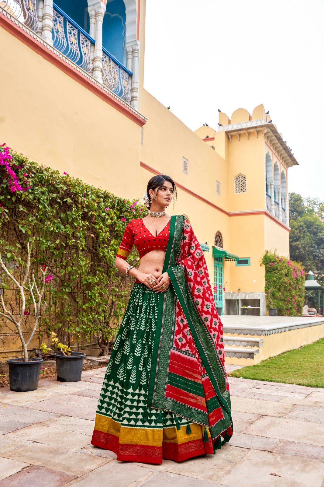 Dreamy Printed Tussar Silk Lehenga Choli With Foil Work