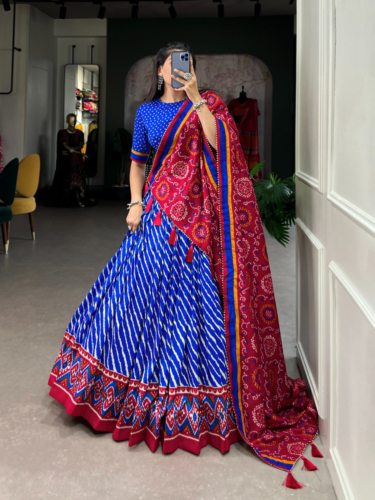 Elegant Leheriya Print Tussar Silk Lehenga Choli