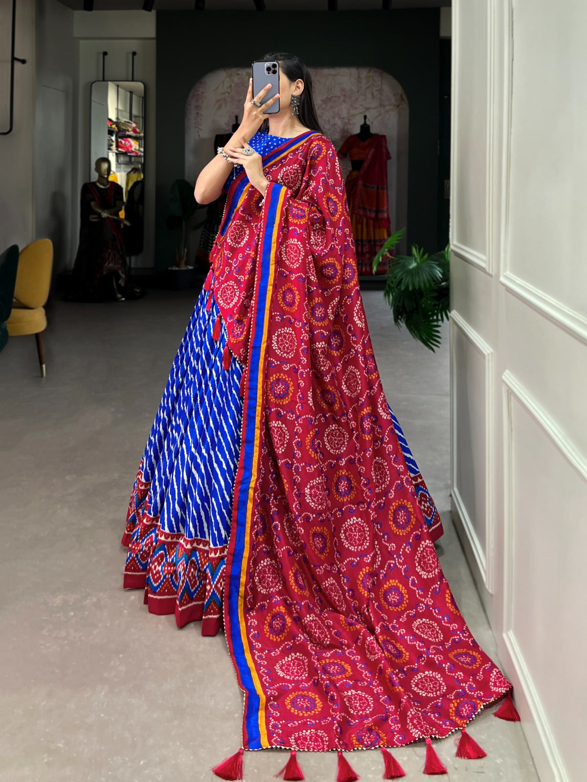 Elegant Leheriya Print Tussar Silk Lehenga Choli