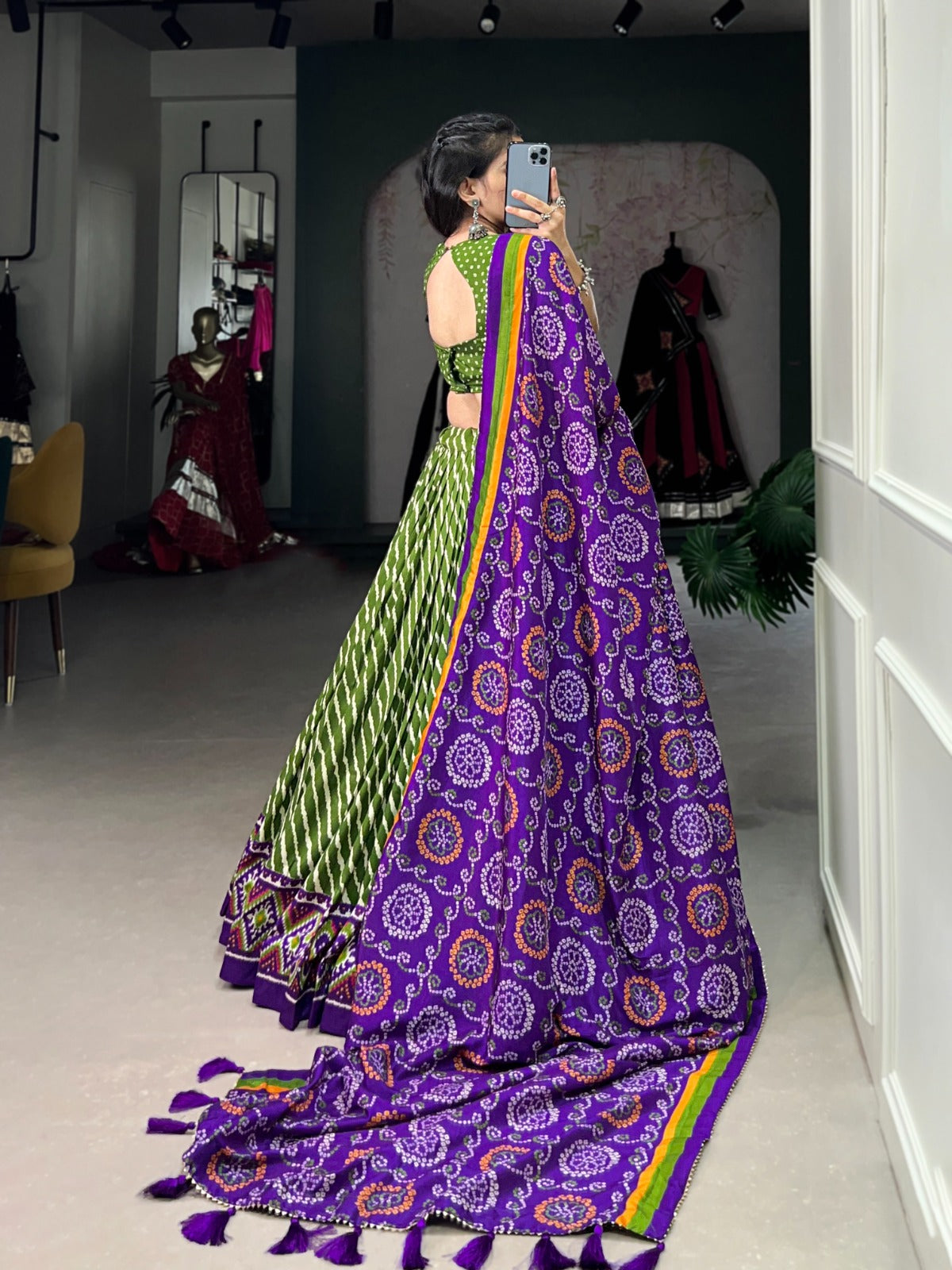 Elegant Leheriya Print Tussar Silk Lehenga Choli