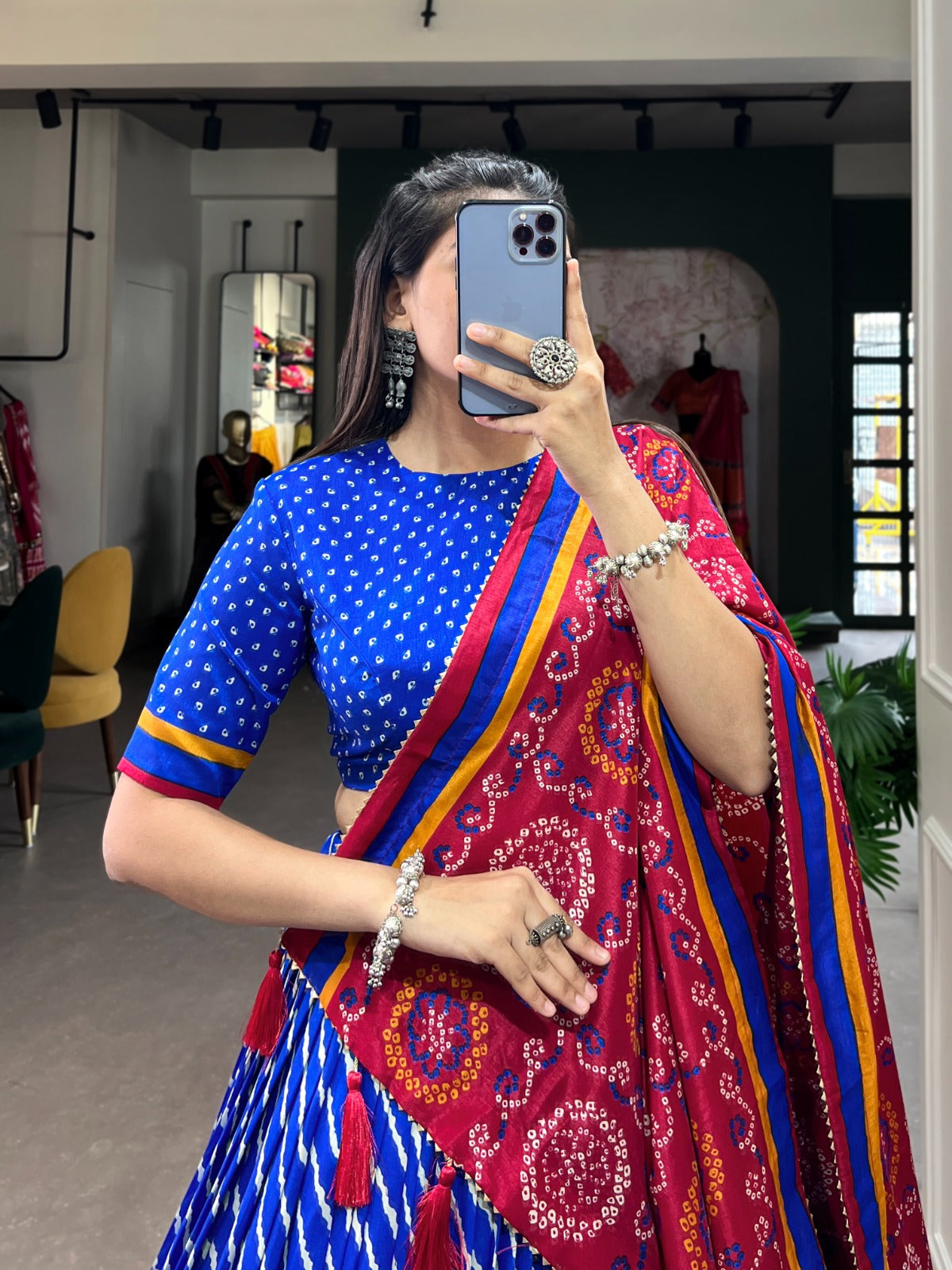 Elegant Leheriya Print Tussar Silk Lehenga Choli