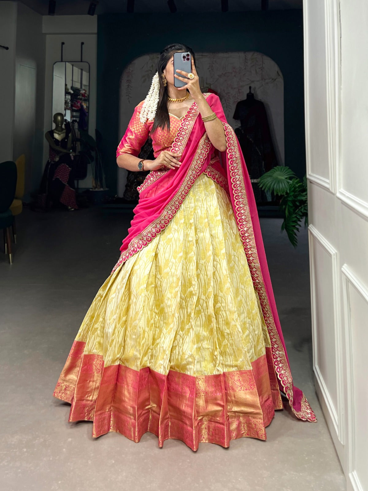 Designer Jacquard Silk Lehenga Choli With Zari Weaving Work