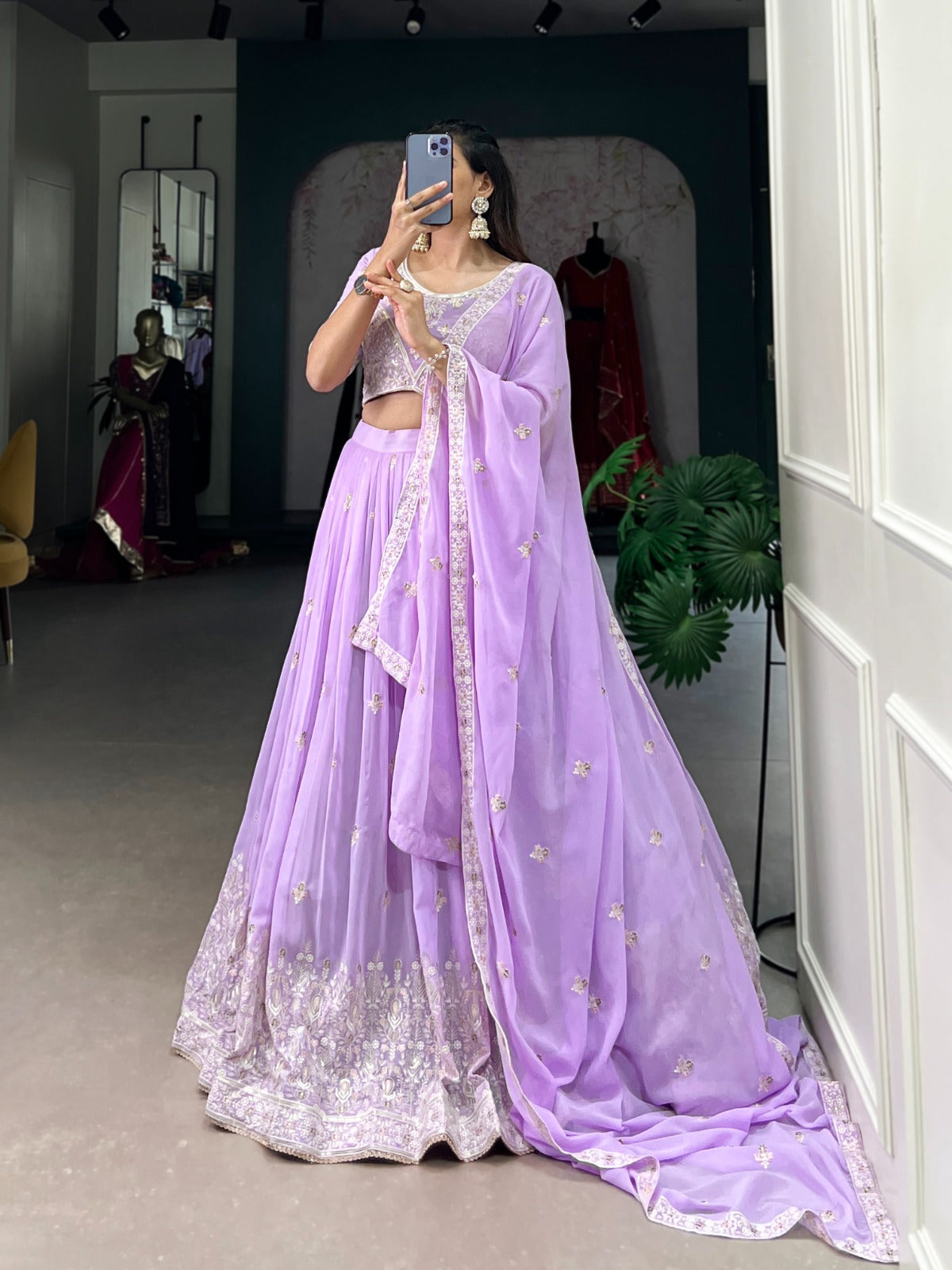 Lavender Dreams Georgette Lehenga With Sequins & Thread Embroidery Work