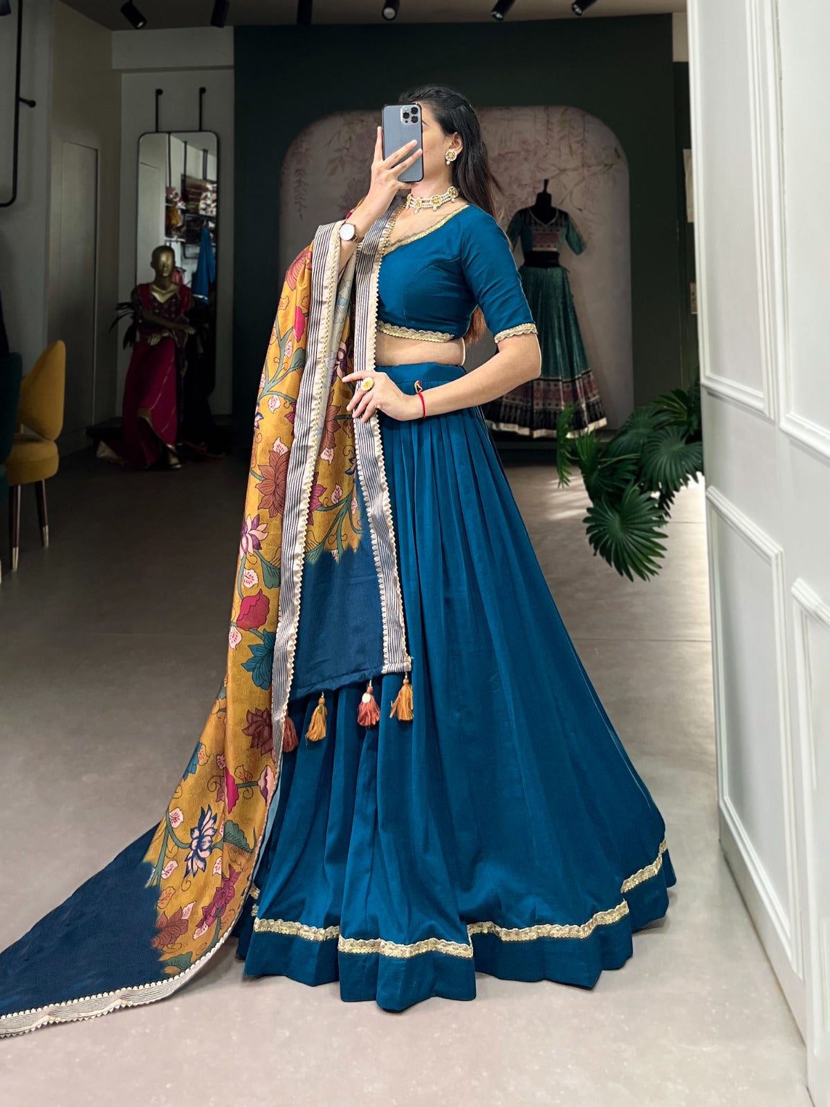 Designer Chinon Silk Lehenga Choli | Plain Work With Lace Touch Up