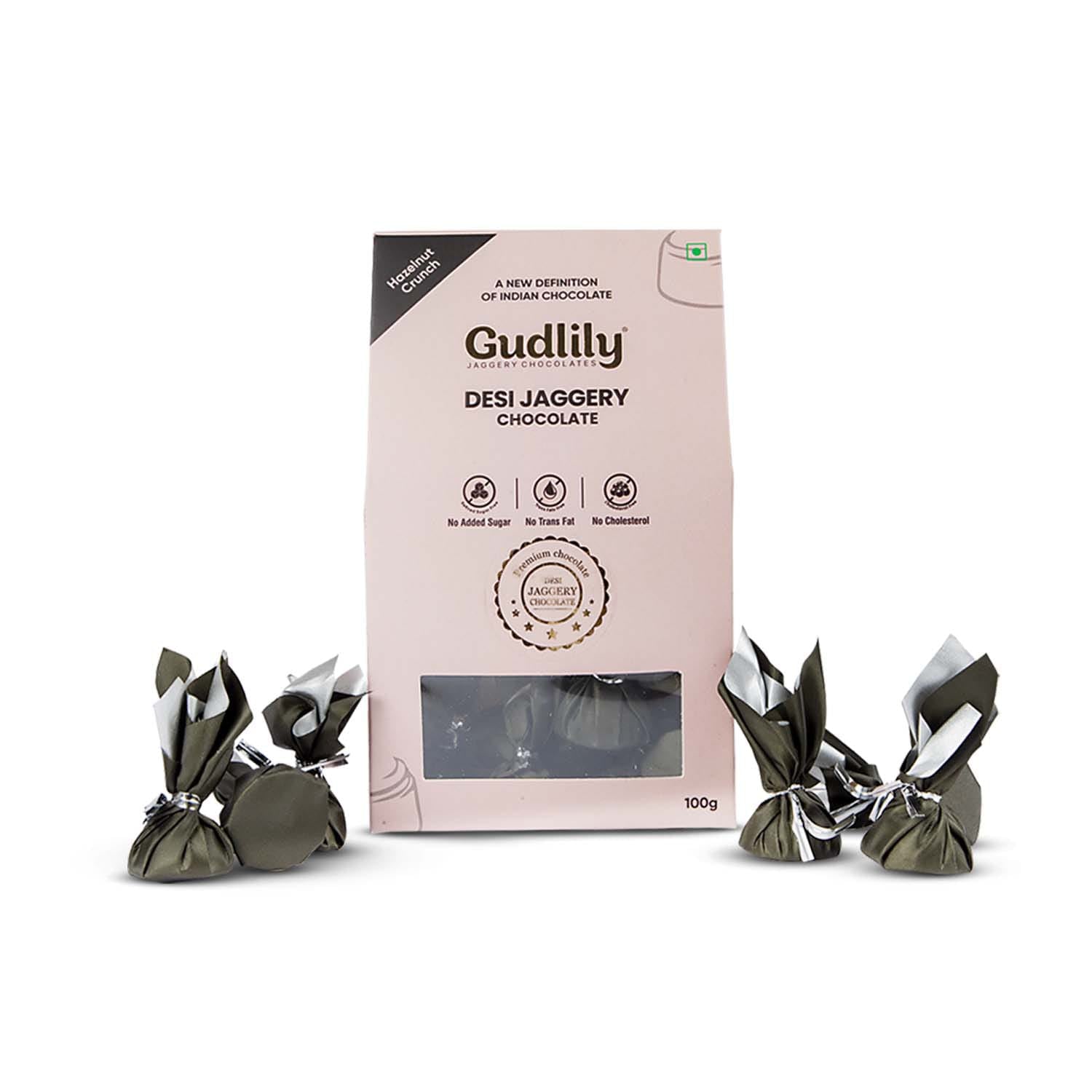 Gudlily Jaggery Chocolates Hazelnut Crunch - 100 Gms