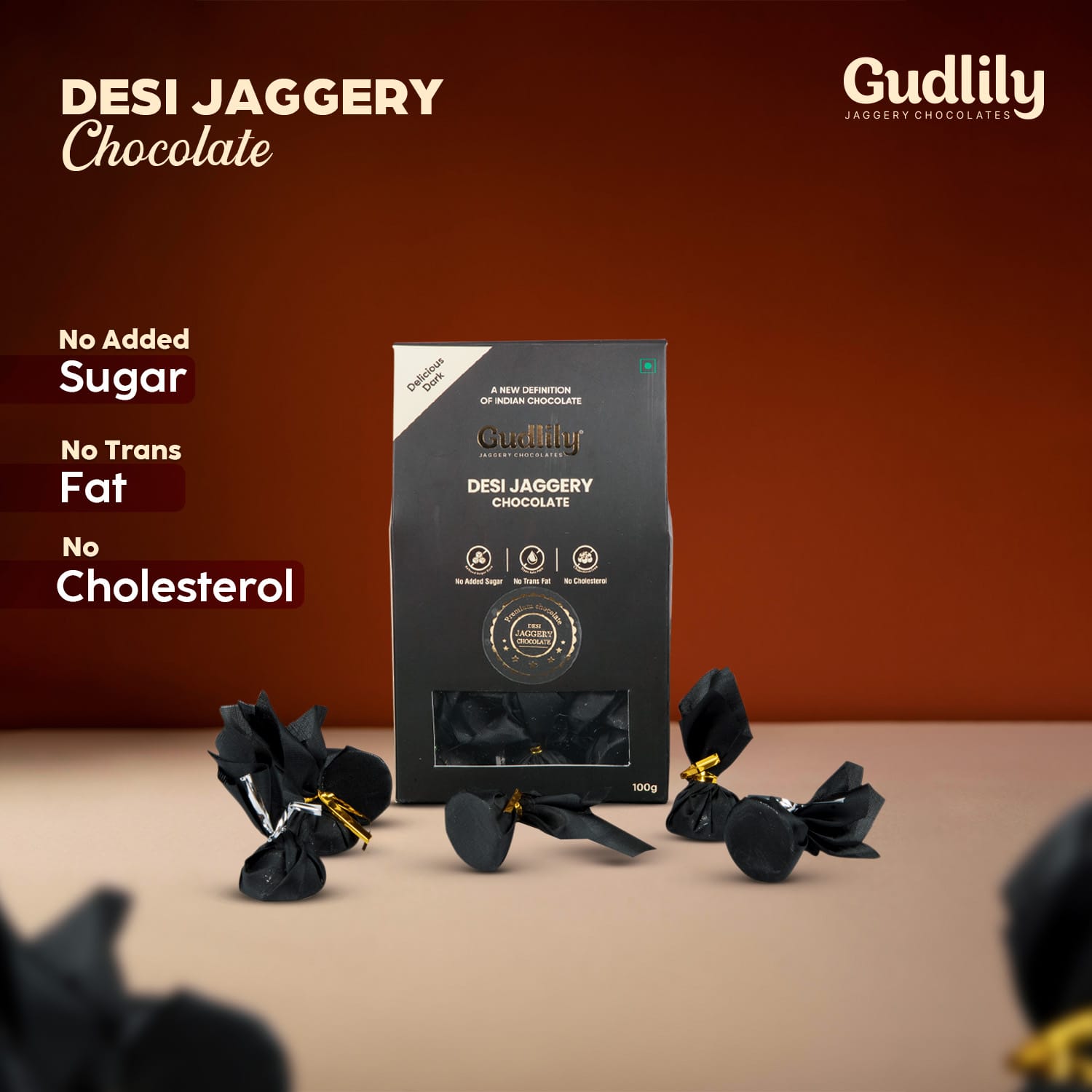 Gudlily Jaggery Chocolates Delicious Dark - 100 Gms
