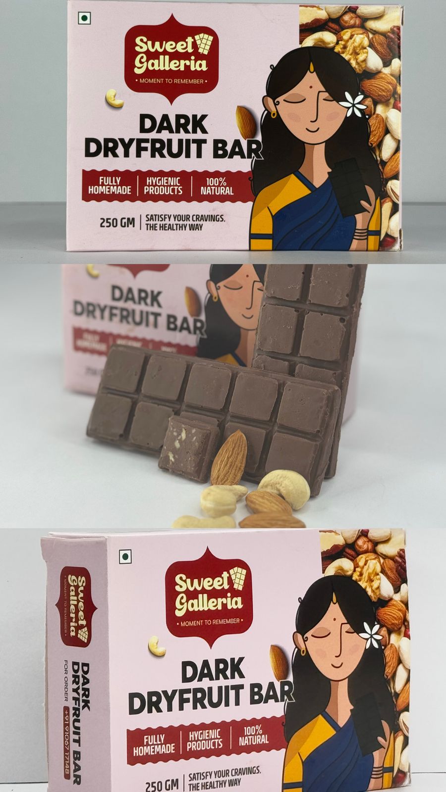 Sweet Galleria Dark Dryfruit Chocolate Bar Homemade - 250 gms