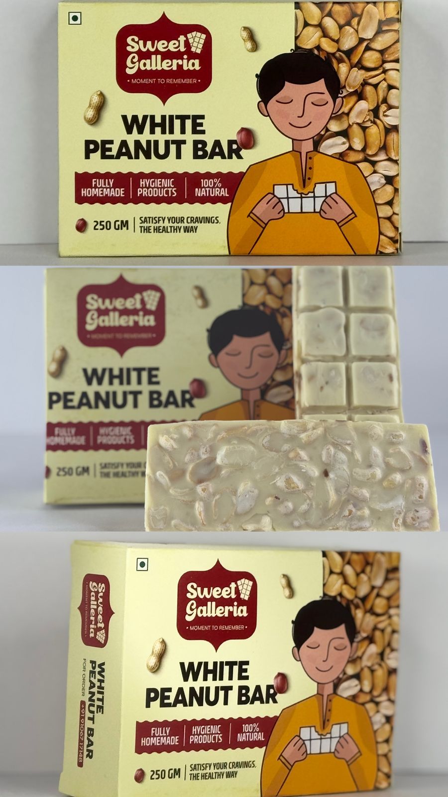 Sweet Galleria White Peanut Chocolate Bar Homemade - 250 gms