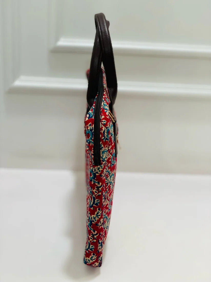 Red Jaal Print Fabric Modern Laptop Bag