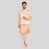 White Green Floral Print Jodhpuri Jacket with Kurta Pajama Set