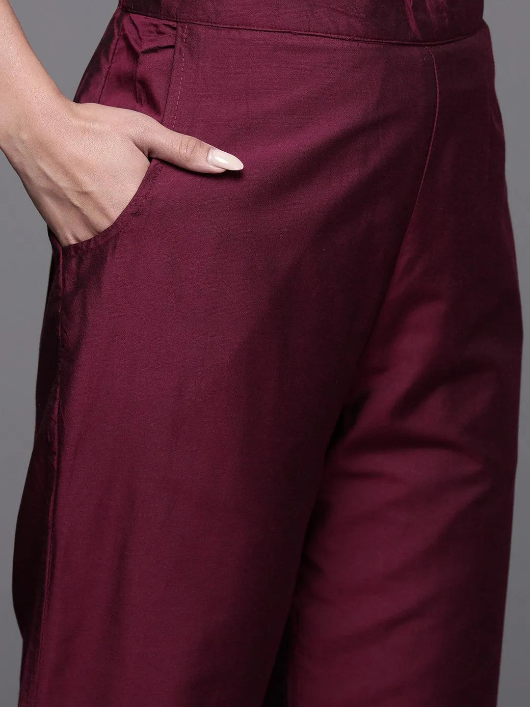 Wine Yoke Design Silk Blend Straight Suit With Dupatta| Ready to wear